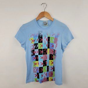Vintage 90s Y2K Ezekiel Skateboarding Babydoll Fitted Graphic T-Shirt Baby Blue